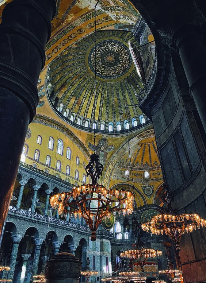 The dome and interior of Hagia Sophia with later decorative additions