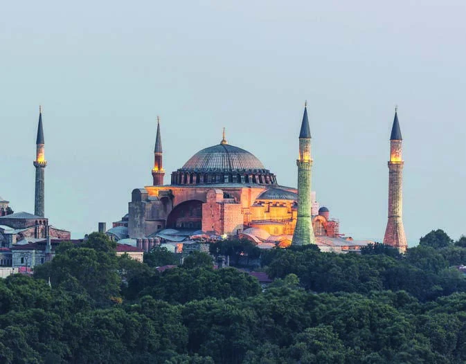 Hagia Sophia's present-day exterior with four minarets